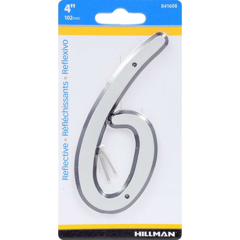 HIllman 841608 4-Inch Nail-On Reflective Plastic House Number 6