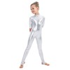 Kepblom Girls Shiny Metallic Mock Neck Unitard Long Sleeve Zipper