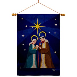 Ornament Collection Christmas Nativity Tapestry Wood Dowel Set Rod Home Applique Banner Textile Poster Flag Pole Room Wall Scroll Hanging Religious Gifts Birth of King Indoor Decor, Made in USA