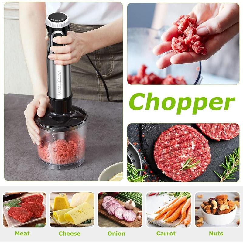 Bonsenkitchen Immersion Blender, 20 Variable Speeds & Turbo, 4-In-1 Stainless