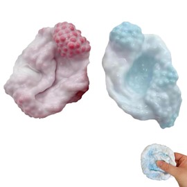 2 PCS Squishy Stress Balls, Blue & Pink Sugar Ball Fidget, Handmade Vacuum Stress Ball for Kids & Adults, Portable Squishy Balls for Stress Relief & Sensory Play, Perfect for Parties (Pink, Blue)