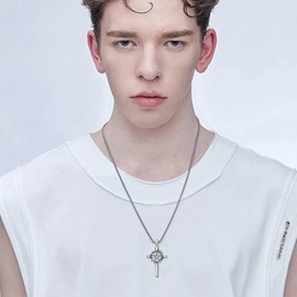 HARMONY BOLA Pentagram Cross Necklace 925 Sterling Silver Crown of Thorns Pendant Necklace Cross Jewellery for Men Women