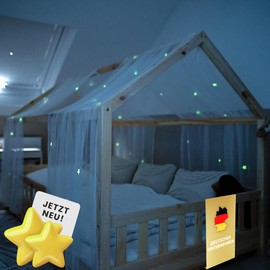 lilimaus House Bed Canopy with Luminous Stars - Bed Canopy House Bed Decoration - Gift Girls & Boys - Canopy Bed Curtains for 90 x 200 cm and 120 x 200 cm Children's Beds - Luminous Stars Children's