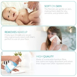 Navaris Bamboo Wash Cloths (Pack of 6) - 25 x 25 cm Soft Face Cloth Flannel Towel Set for Washing Face, Makeup Removal, Body, Babies, Kids - White