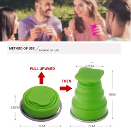 Collapsible Cup - Silicone Foldable Cup-Expandable Folding Drinking Reusable Portable Mugs Cups For Travel, Camping, Hiking, Survival, Car, Picnic, Beach, Holiday Vacation, Outdoor Sports Green