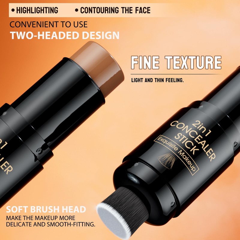 2-in-1 Contour+Highlighter Stick - Bronzer for Face Contours, 24-Hour Waterproof