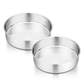 P&P CHEF P&P CHEF Cake Pan Set of 2, Stainless Steel Round Baking Layer Cake Pans, Non Toxic & Healthy, Leak-proof & Easy Clean, Mirror Finish & Easy Releasing, Oven & Dishwasher Safe, 6 Inch