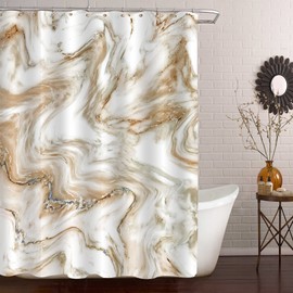 MitoVilla Brown Marble Shower Curtain 72 x 78, Abstract Modern Long Shower Curtain Set with Hooks, Shower Curtain for Bathroom Decor, Washable Fabric Shower Curtain for Standard Bathtub
