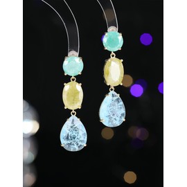 Colourful Ice Cracked Zircon Water Droplet Dangle Earrings for Women 18K Gold Plated Geometric S925 Sterling Silver Needle Hypoallergenic Blue Yellow Cubic Zirconia Earrings