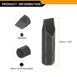 sourcing map 3pcs SL8 Slotted Screwdriver Bit 5/16" Hex Shank 32mm/1.26" Length Magnetic Flat Head Hex Bits S2 Steel Screw Driver Bit for Impact Electric Screw Driver Power Tools, Black