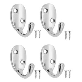 Fuxxer® 4 x Antique Coat Hooks, Towel Hooks, Iron Hooks, Chrome Design, Silver
