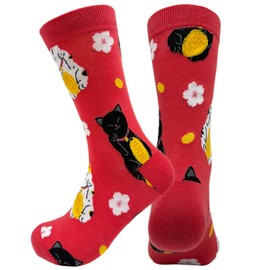 MOLIAN Japanese Cats Cherry Blossoms Women's Novelty Socks Crazy Cool Crew Socks Cute Gifts for Women Girl