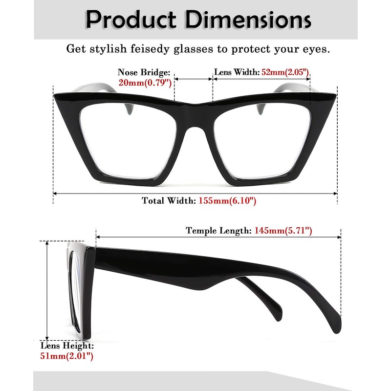 FEISEDY Square Cat Eye Reading Glasses Women Fashion Small Cateye