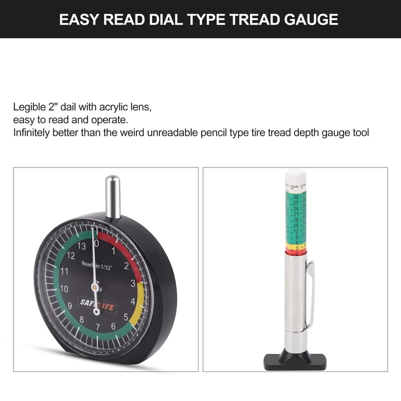 SAFELIFE Tire Tread Depth Gauge, Dial Type Tire Tread Depth