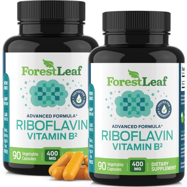 Vitamin B2 Riboflavin 400mg - Energy, Skin & Cellular Health Supplement - Nervous System Support - Vitamin B 2 Vit B - Non-GMO & Gluten Free - B2 Vitamin 400mg Vegetable Capsules, 90 Count 2-Pack