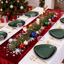 DaYammi 180Pcs Green Plastic Plates, Green Gold Disposable Plates with Gold Silverware Dinnerware Set Include: 30 Dinner Plate,30 Dessert Plate,90 Plastic Cutlery,30 Cups for Christmas Party Holiday