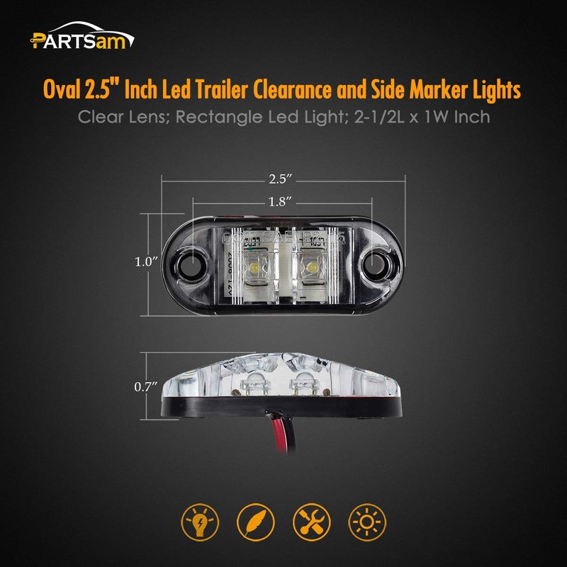 Partsam 4x Oval White Clear Lens 2 Diode LED Trailer