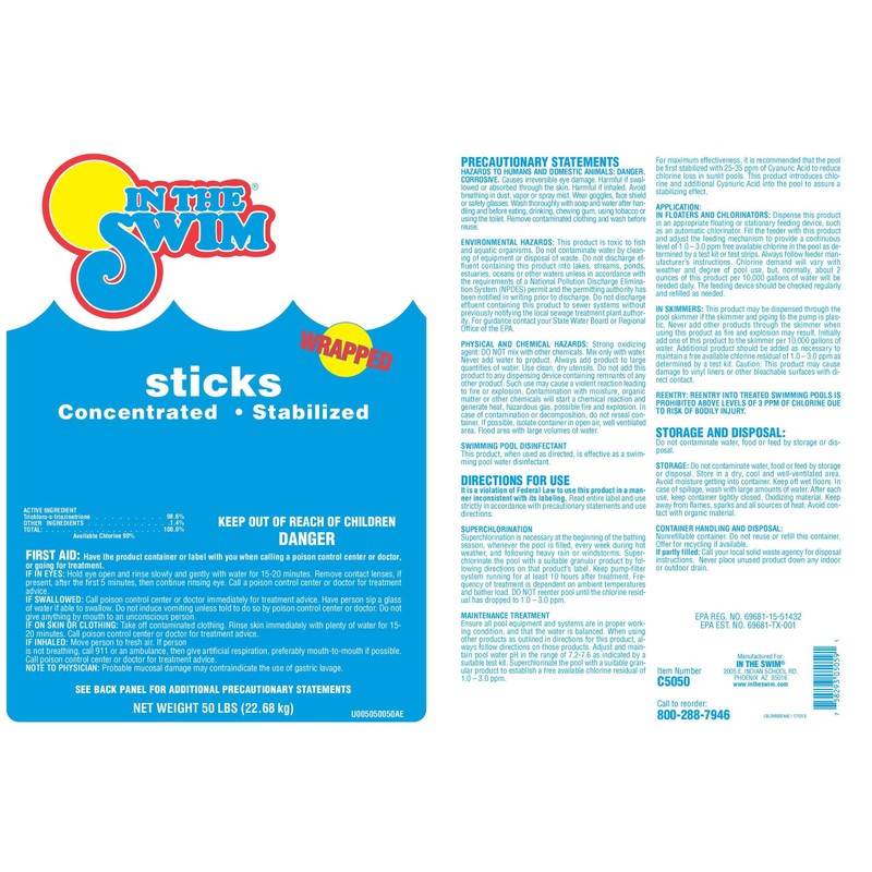 In The Swim 4 Inch Chlorine Sticks for Sanitizing Swimming