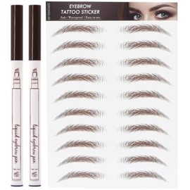 3pcs Lapiz Plumon Rellenador Ceja Maquillaje Punta 3 Lineas Paquete 2 Plumon Para Cejas Tipo Microblading y 1 Plantillas Ceja Diseño (Chesnut)