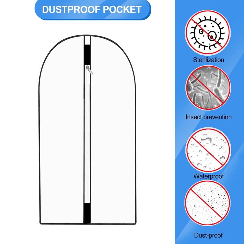 6Pack See Through Breathable Clothes Covers with Zip, 60CMX140CM Waterproof