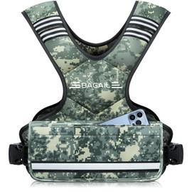 BAGAIL Adjustable Weighted Vest, 4-10lb/12-18lb/20-32lb Rucking Vest for Women & Men with 6 Weights & Large Pocket, Weight Vest for Home Workouts, Running, Walking and Strength Training - Green Camo