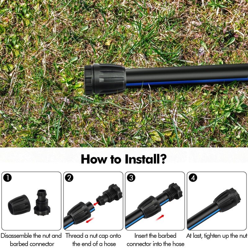 Poeland 1/2” Drip Irrigation End Cap, Locknut Barbed Irrigation Hose
