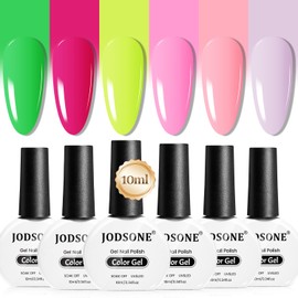 JODSONE 10ml Pale Colors Gel Nail Polish Set 6Colors Fast Drying & Long Lasting Neutral Green Pale Green Light Pink Rose Red Nail Polish Lacquer Glossy Art for Nail and Salon Need U V Lamp
