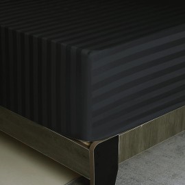 Shunjie.Home Queen Size Striped Fitted Sheet Only Black Color 100% Egyptian Cotton 600 Thr