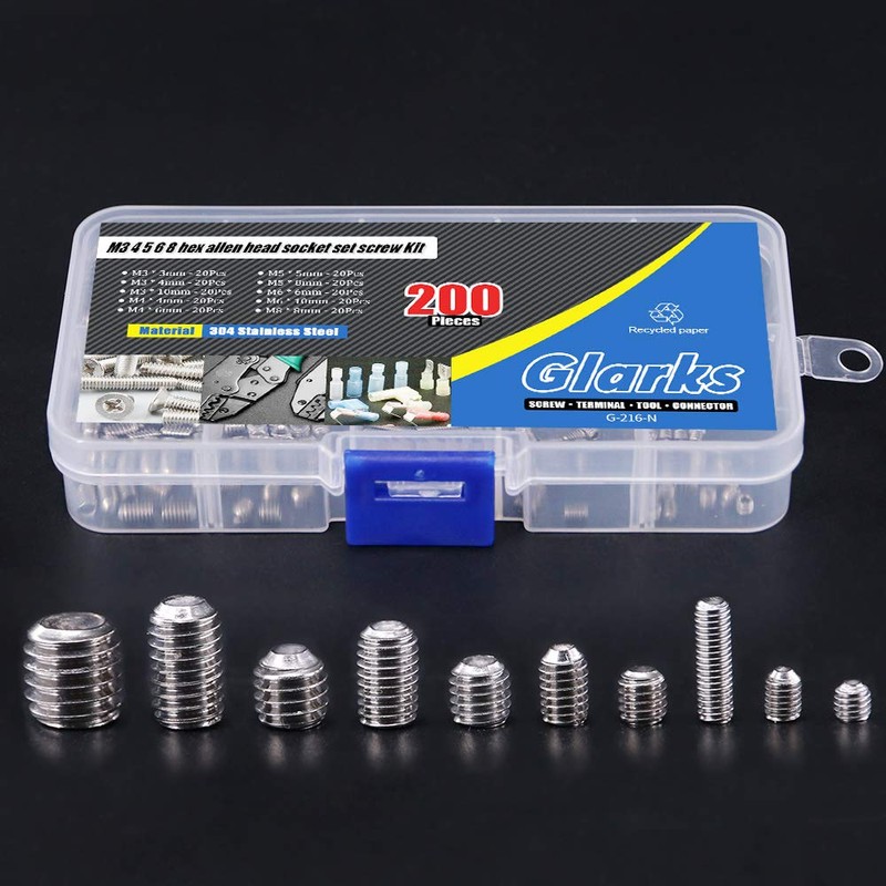 Glarks 200-Piece M3 4 5 6 8 Hex Allen Head