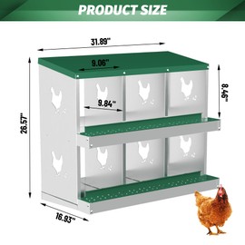 Chicken Nesting Box, 6 Hole Chicken Nesting Box, Metal Chickens Laying Boxes with Perch, Metal Roll Away Eggs Laying Boxes, Versatile Wall Mount or Free Standing for Chickens