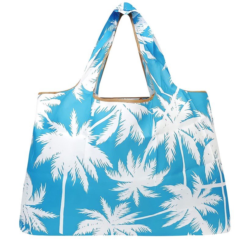 allydrew Large Foldable Tote Nylon Reusable Grocery Bags, Palm Trees