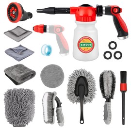 MYPIN Car Wash Foam Gun Set, Foam Cannon, Adjustable Hose Wash Sprayer with 2.5 to 6 Bars Foam Blaster, with Nozzles, Wash Mitten, Suitable for Car Cleaning and Garden Use with 1/2” Quick Connector