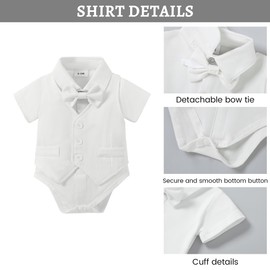 Baby Boy Baptism Clothes Outfit Suits, Infant Christening Gowns Clothing Romper Jumpsuit+Pants+Bow Tie Formal Tuxedo Set for Boys A-White, 0-3 Months