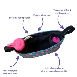 BundleBean - Buggy Organiser - Storage Bag for Pushchairs - Includes Nappy Pouch - Universal Fit with Handlebar of Any Pushchair or Stroller (Mutlicoloured Floral)