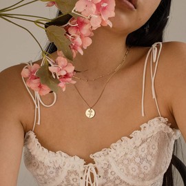 WEARON Birth Flower Necklace 18K Gold Plated Dainty Birth Month Flower Layered Pendant Necklace Bead Choker Necklace for Women (January Carnation)