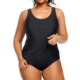 Holipick Black Plus Size Sarong One Piece Swimsuit for Women Tummy Control Bathing Suit Ruched Backless Swimwear 18W