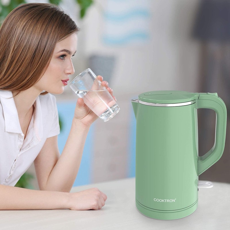COOKTRON 1.7L Electric Kettle Quiet, Double Wall Hot Water Boiler