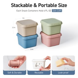 ISSEVE 4pack 6oz Silicone Snack Containers for Kids, Reusable Small Containers with Lids, Leak Proof Food Storage Containers, Children Kids Lunch Box for Daycare, School, Travel (Morandi color)