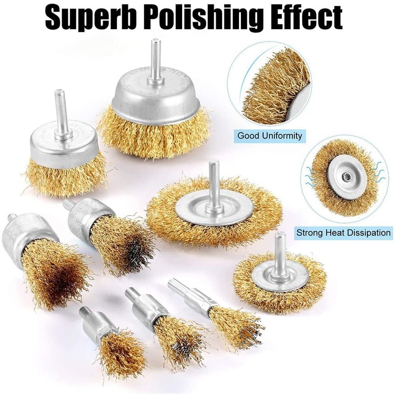 BEAUGIREW Drill Wire Brushes, 9 Pieces Brass Coated Wire Brush