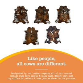 Natural Cowhide Rug - Tricolor Cowhide Area Rug for Bedroom & Living Room - Luxury Cowhides Modern Accent Rug - Genuine Leather with Real Animal Fur, Cow Hide Medium Tricolor, 6 x 7 Feet