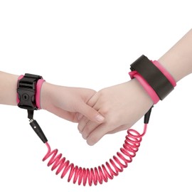 Anyfirst Anti Lost Wrist Link, Baby Reins Toddler Reins for Walking & Travel, Wrist Link Belt, Child Leash with Key Lock, 360° Rotate Hand Harness for Baby Boys and Girls, Pink