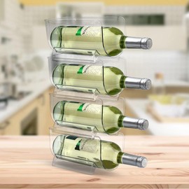 OKITCHEN Set of 4 Refrigerator Wine Rack, Cabinet Water Bottles Storage Organizer, Stackable Wine Rack for Kitchen Countertop Save Space, 1-Bottle 4 Packs