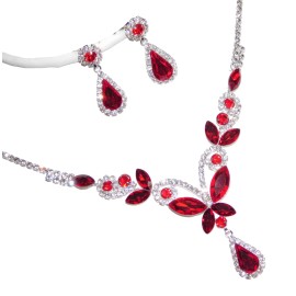 Crystal Red butterfly Necklace & Earrings set Crystal Rhinestones Bridal Set / 19156