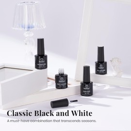Beetles Gel Nail Polish Set - 4Pcs White Black Gel Polish Set with No Wipe Top&Base Coat Nail Polish Set Soak Off UV LED Lamp Manicure Salon DIY Home Christmas Gifts for Her Women