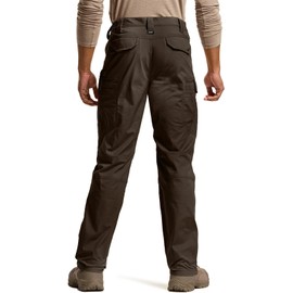 CQR Men's Flex Stretch Tactical Pants, Water Resistant Ripstop Cargo Pants, Lightweight EDC Outdoor Work Hiking Pants, Intense Dark Brown, 38W x 34L