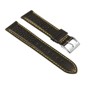 StrapsCo Perforated Leather Rally Quick Release Watch Band Strap - Black & Yellow - 22mm