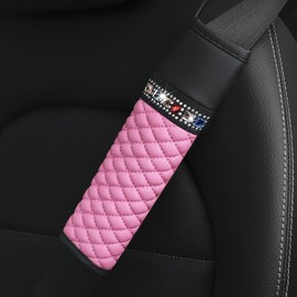 1 x Car Seat Belt Pad, PU Leather Crystal Glitter Bling Bling Car Seat Belt Protection, Seat Belt Padding for Car Seat Belt, Shoulder Pad, Protective Cushion, Pink