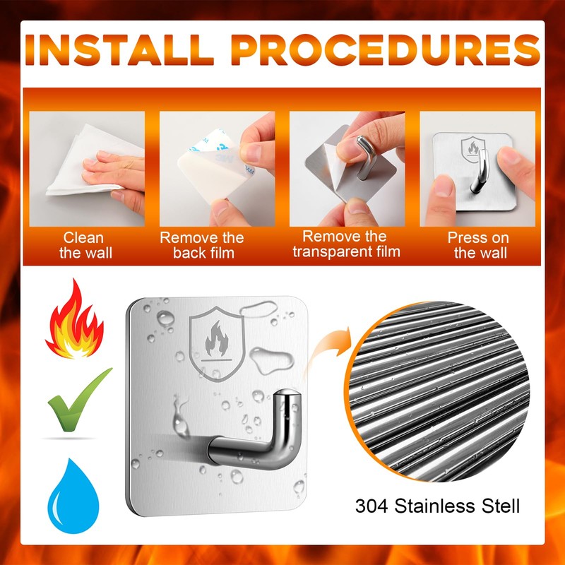 Briwooody 12 Pack Adhesive Wall Hooks for Fire Blankets, Stainless