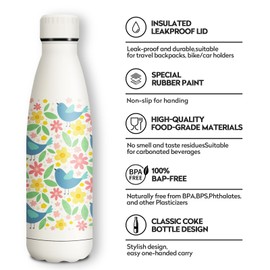 KollyKolla Stainless Steel Drinking Bottle, 500 ml, 3D Print Drinking Bottle, Sports Bottle, Suitable for Carbonated Drinks, Leak-Proof Thermos Flask, BPA-Free, Drinking Bottles for Children, School,