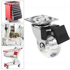 PrimeMatik Swivel Castors Industrial Wheel Made of Polyurethane and PVC Transparent with Brake 50 mm Pack of 4